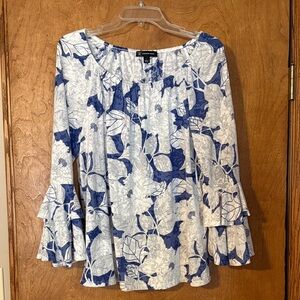 INC International Concepts Blue and White Floral Blouse